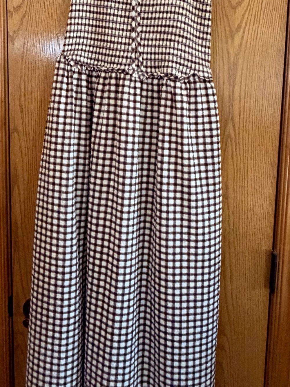 Checked Maxi Dress in Brown and White